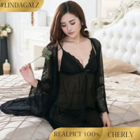 LindaGalz CHERLY Kimono Set 3in1 Baju Tidur Wanita 1240 Lingerie Dress Big Size Jumbo REALPICT 100%