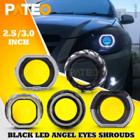 Black Projector Shrouds LED Angel Eyes DRL For Hella G5/Koito Q5 Bi-xenon Bi-LED Lenses Amber Turn Signal White Halo Covers