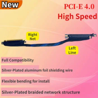 PCI Express 4.0 X16 External Graphics Cards Thin Extension Cable GEN4 for AI Server Braided Mesh Silver-Plated GPU Adapter Cable