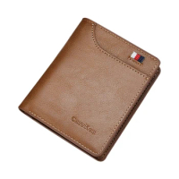 Carrken Men's New Wallet Ultra-Thin Retro Vertical Ribbon Wallet Multi-Card Short Wallet