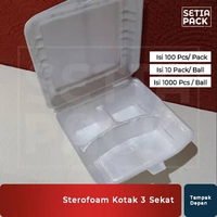 Sterofoam Gabus Makanan 3 Sekat Lunch Box Foam Gabus Putih Styrofoam per pcs