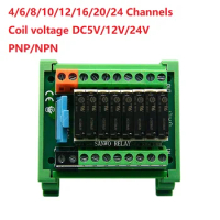 4-24 Channels PLC Control Board Relay Module Coil Voltage DC5V/12V/24V Input PNP/NPN APAN3124 Pluggable relay 5A 1NO DIN Rail