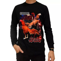 Kaos Tshirt Baju Murah Combed 30S Distro LENGAN PANJANG AYAM JAGO tarung SINGLE FIGHTER BANGKOK HITA