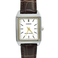 CASIO手錶 方型金銀邊框咖帶皮革錶【NECA15】原廠公司貨