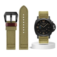 Double Sided Canvas Watch Band For Panerai Fossil Breitling Universal Men's Rough Soft Nylon Watch Strap 24mm green Accessories