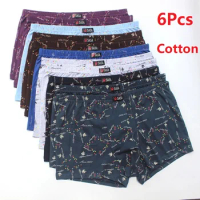 6Pcs/Lot Men'S Underwear Boxer Shorts Cotton Plus Size Loose Breathable Mid-Waist Print Sexy Middle-Aged Men'S Shorts