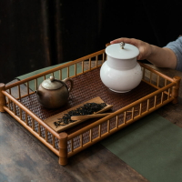 復古中式功夫茶具收納盤竹制多功能茶托盤奉茶盤置物筐茶道
