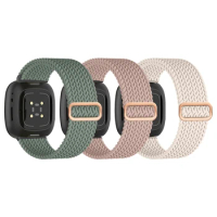 3 Packs Elastic Braided Solo Loop Band Compatible with Fitbit Versa 4/Fitbit Sense 2/Fitbit Versa 3/Fitbit Sense,for Women Men