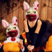 Halloween Cosplay Horror Face Mask Party Make-up Bloody Bear Rabbit Animal Fur Scary Mask Headcover 