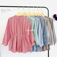 Kemeja renatta stripe shirt kerah shanghai Muslim Wanita Baju Atasan Panjang Remaja Dewasa Casual Ka