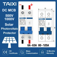 TAIXI Solar Photovoltaic DC Circuit Breaker PV Switch MCB DC250V 500V 1000V 16A 32A 40A 50A 63A Air Switch 100A 125A