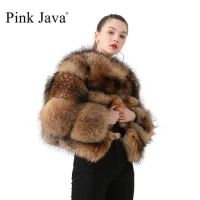 PINK JAVA QC1884 new arrival real raccoon fur coat women fur jacket winter luxury fluffy raccoon coa