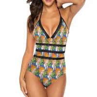 Frizzle Pattern Sexy One Shoulder One Piece Swimsuit New Mesh Patchwork Swimwear Monokini Miss Ms Mrs Frizzle Magic School Bus