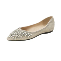 Pointed-toe Flats Shoes Women Point Toe Rhinestone Boat Shoes