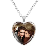 Twilight Movie Necklace Vampire Bella Edward Jacob Renesmee Character Glass Heart Pendant Necklace Men Women Jewelry Gift