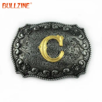 BULLZINE Zinc alloy fashion western letter C belt buckle with pewter and gold finish 03687-C suitable for 4cm width belt