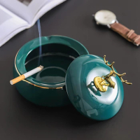 Cute Portable Ashtray Home Decor Ceramic Ashtray Deer Cover Living Room Desktop Accessories Ashtray Outdoor Windproof
