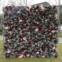 Rolled Flower Wall Silk Flower Cloth Silk Structure Material Wedding Stage Backdrop Artificial Flowers Wall for Home Wall Decor
