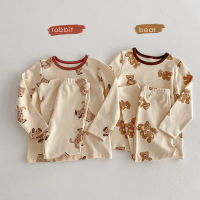 Quần áo trẻ em Hàn Quốc mùa xuân kiểu peekaboo, đồ mặc nhà cho bé, bộ pijama cho bé trai và bé gái, 