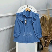 (044) Kemeja Rempel Anak Shakilla 7-12 tahun by sabillaachmad denim 11-12Y