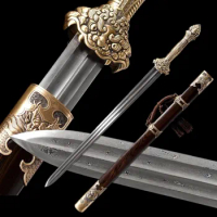 Brass Handle Chinese KungFu Dao Sword Sharp Damascus Steel Slotting Blade Han Dynasty Saber Battle Jian