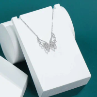 BOEYCJR Butterfly 18K White Gold Natural Diamonds Pendant Necklace for Women Anniversary Gift