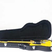 Electric Guitar Hard Case, ST/TL Tele Wooden Hardshell Protective Carrying Case with Locking Pad (Black/Yellow)