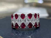 Double Row Full Diamond Ruby Ring-Red Corundum-Center Stone: OV3*4mm-1.50.3ct Side Stones: 5A Zircon