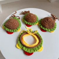 Cat woolen neck scarf, knitted collar, bib, dog plush toy, hamburger hat, bib