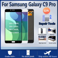 Super LCD, Diuji, Untuk Samsung Galaxy c9 C9 Pro C9000, Penggantian Pemasangan Skrin Sentuh Paparan