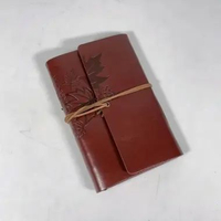 Toddi A6 Buku Catatan Harian Binder Journal Kulit Retro Maple Leaf Brown Notebook Notepad Diary Agen