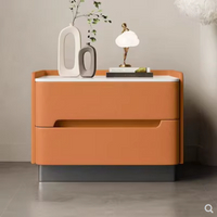 床頭櫃 輕奢簡約 現代臥室 實木岩板儲物櫃 小型 意式床頭收納櫃子