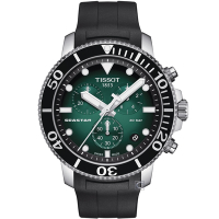 TISSOT 天梭 官方授權 Seastar 海星300米潛水計時腕錶(T1204171109100)漸層綠/45.5mm