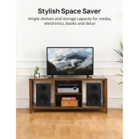 TV Stand for TV up to 65 inches, 55" Industrial Wood and Metal TV Console Table with Open Storage Shelves
