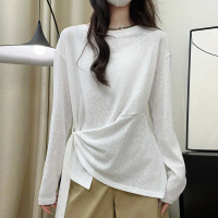 Kemeja-T Lengan Panjang Putih Gaya Malas, H152, Untuk Wanita, Baju Pelindung Matahari Nipis Musim Pa