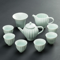青瓷功夫茶具套裝家用簡約陶瓷茶壺套組6人韓式茶杯禮盒裝