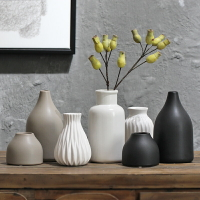 日式黑白色陶瓷干花花器插花花瓶美式創意家居客廳店鋪裝飾品擺件