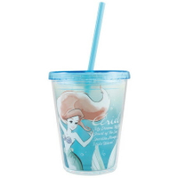 小美人魚 藍色 半透明吸管杯 水杯 愛麗兒 迪士尼 日貨 正版授權J00010088