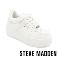 STEVE MADDEN-RAFFI 厚底綁帶休閒小白鞋-白色