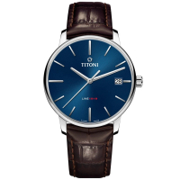 【TITONI 梅花錶】LINE1919 T10自製機芯 百年經典紀念機械腕錶-海軍藍/ 40mm(83919 S-ST-612)