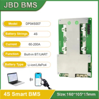 JBD Smart BMS LifePo4 4S 12V 100A 120A 150A 200A BMS Built in BT Support Uart Series Connection for Lithium Ion Battery Li-ion