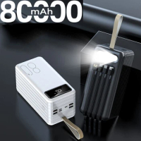 80000mAh Power Bank 4 USB Portable Charger External Battery Pack Powerbank 80000 mAh for iPhone 14 13 Samsung S22 Huawei Xiaomi