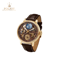 POLJOT 德國寶傑錶 9730.2940654 GMT鏤空黃金銅地球機械錶 43mm 男/女錶