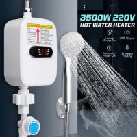 3500W Instant Water Heater Shower 3S Heating Bathroom Kitchen Tankless Electric Water Heater Temperature Display 220V EU Plug