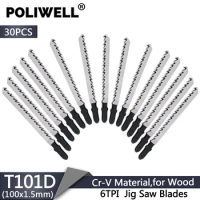 POLIWELL 30PCS 100mm Chrome Vanadium Steel T101D 6TPI Jig Saw Blades Set Reciprocating Saw Blade for Metal Wood Cutting Home DIY