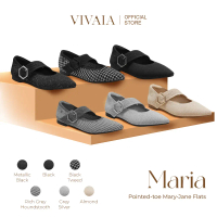 VIVAIA Sepatu Wanita Pointed-toe Mary-Jane Flats (Maria) - Almond | Grey Silver | Black | Rich Grey 