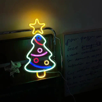 【gin gin】聖誕節限定 叮叮噹噹 聖誕樹 霓虹燈(燈管 露營燈 小夜燈 氛圍燈 聖誕節 佈置 交換禮物)
