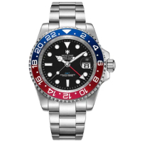HOLUNS GMT Automatic Watch For Men Ceramic Blue Red Bezel Luminous 2 Zone Super Waterproof Mechanical Reloj Hombre Sapphire
