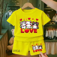 TINY JOY.id-SETELAN BAJU ANAK PEREMPUAN LOVE KUCING USIA 1-8 TAHUN GAMBAR KATA KATA VIRAL BAHAN KATU