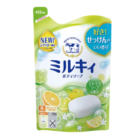 日本COW牛乳石鹼 牛乳精華沐浴乳補充包(柚子果香)400ml